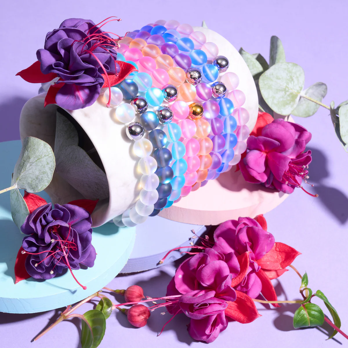 Rainbow White | Silver | Mermaid Glass Statement Bracelet - Image 9