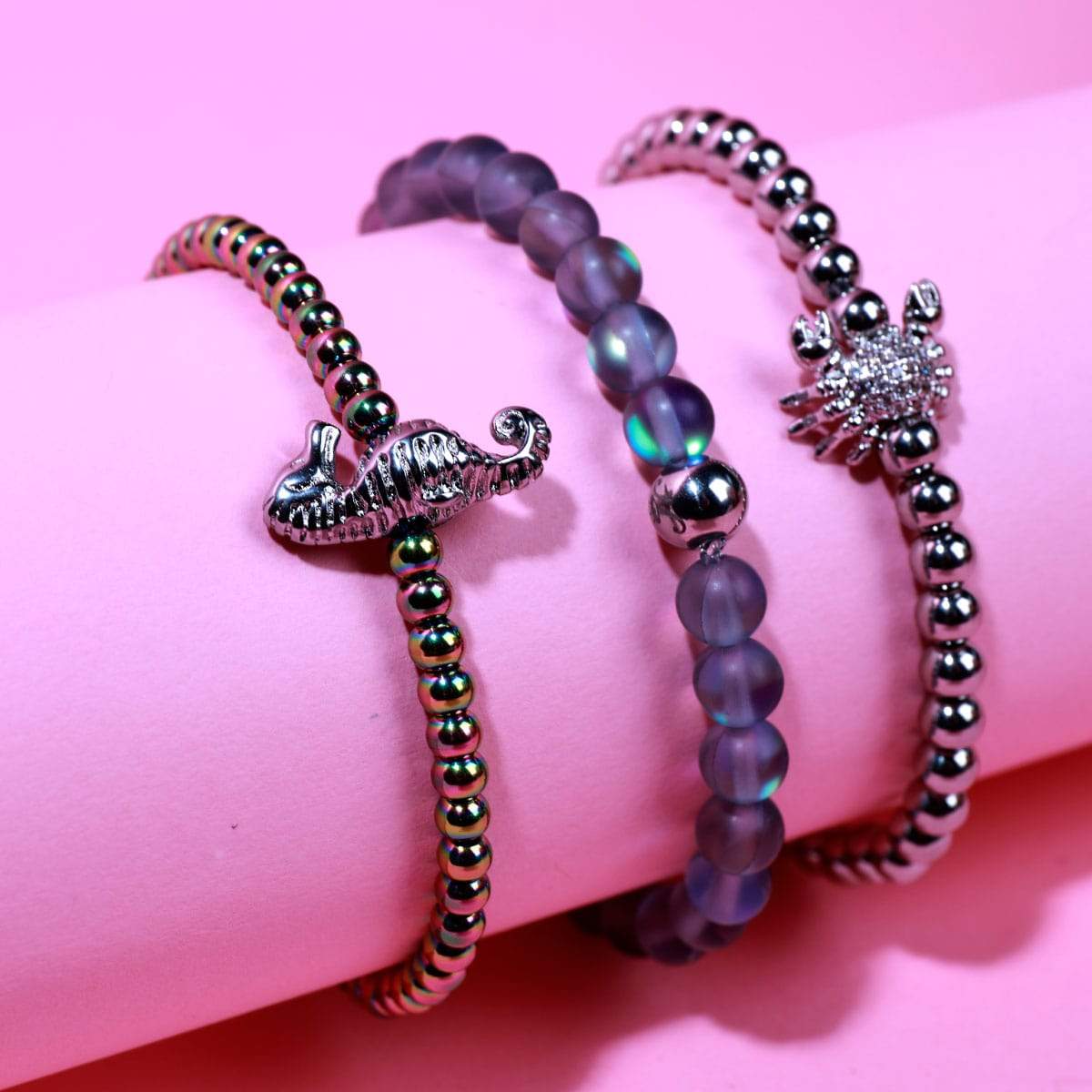 Reef | Unicorn Silver | Seahorse Macrame Charmballa Bracelet - Image 3