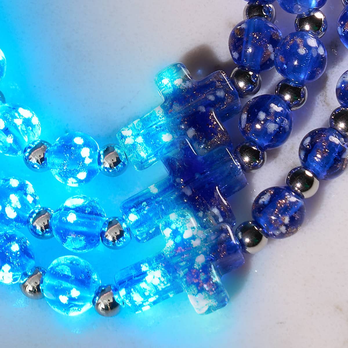 Sapphire | Silver | Firefly Glass Cross Bracelet - Image 4