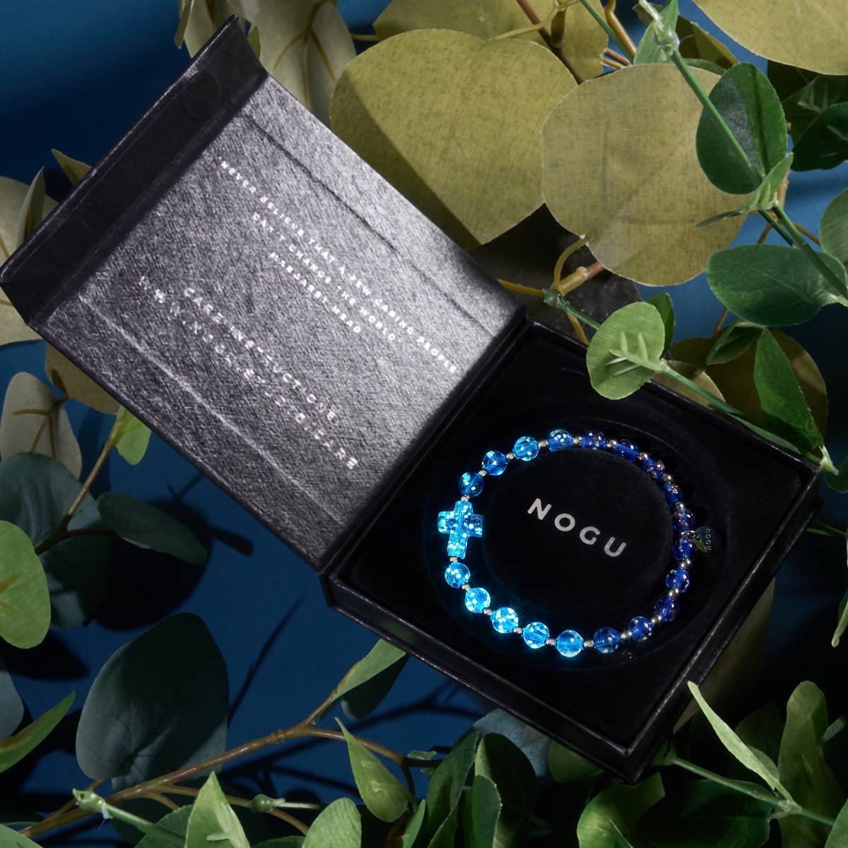 Sapphire | Silver | Firefly Glass Cross Bracelet - Image 6