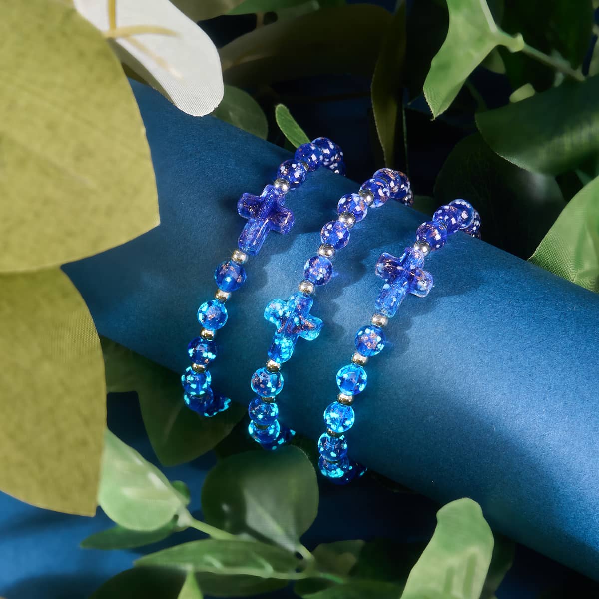 Sapphire | Silver | Firefly Glass Cross Bracelet - Image 8