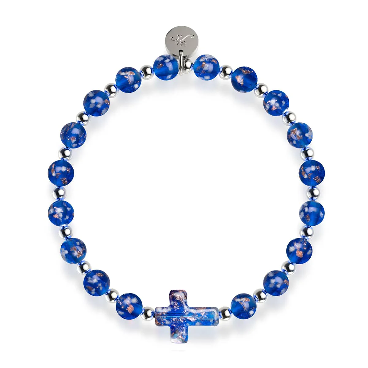 Sapphire | Silver | Firefly Glass Cross Bracelet - Image 9