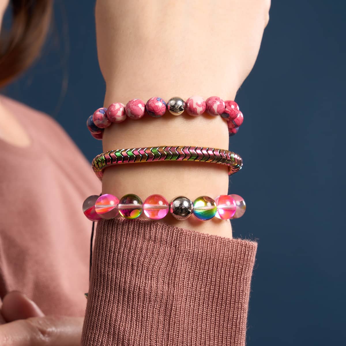 Serpentine | Rainbow Hematite x Unicorn Silver | Double Wave Bracelet - Image 12