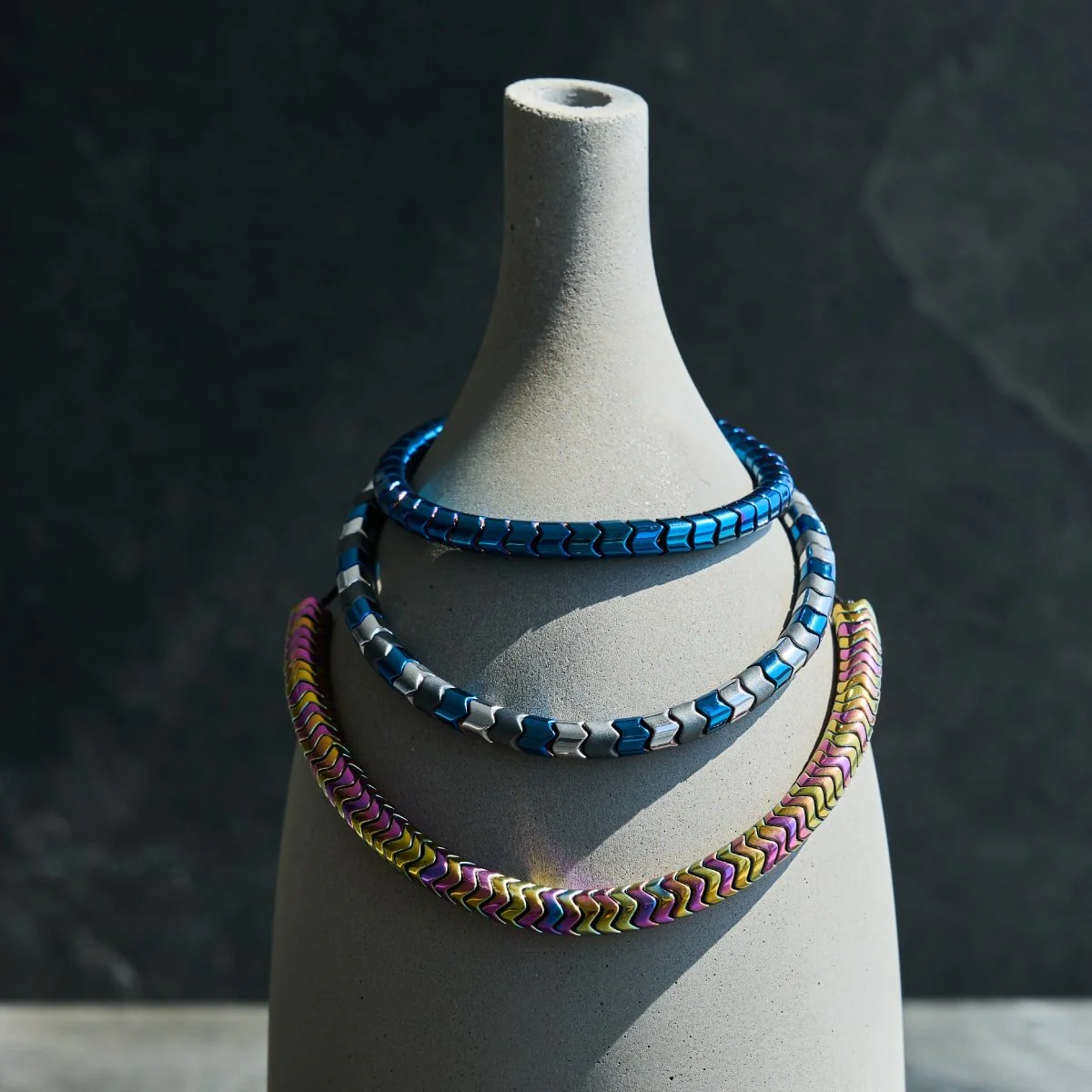 Serpentine | Rainbow Hematite x Unicorn Silver | Double Wave Bracelet - Image 13