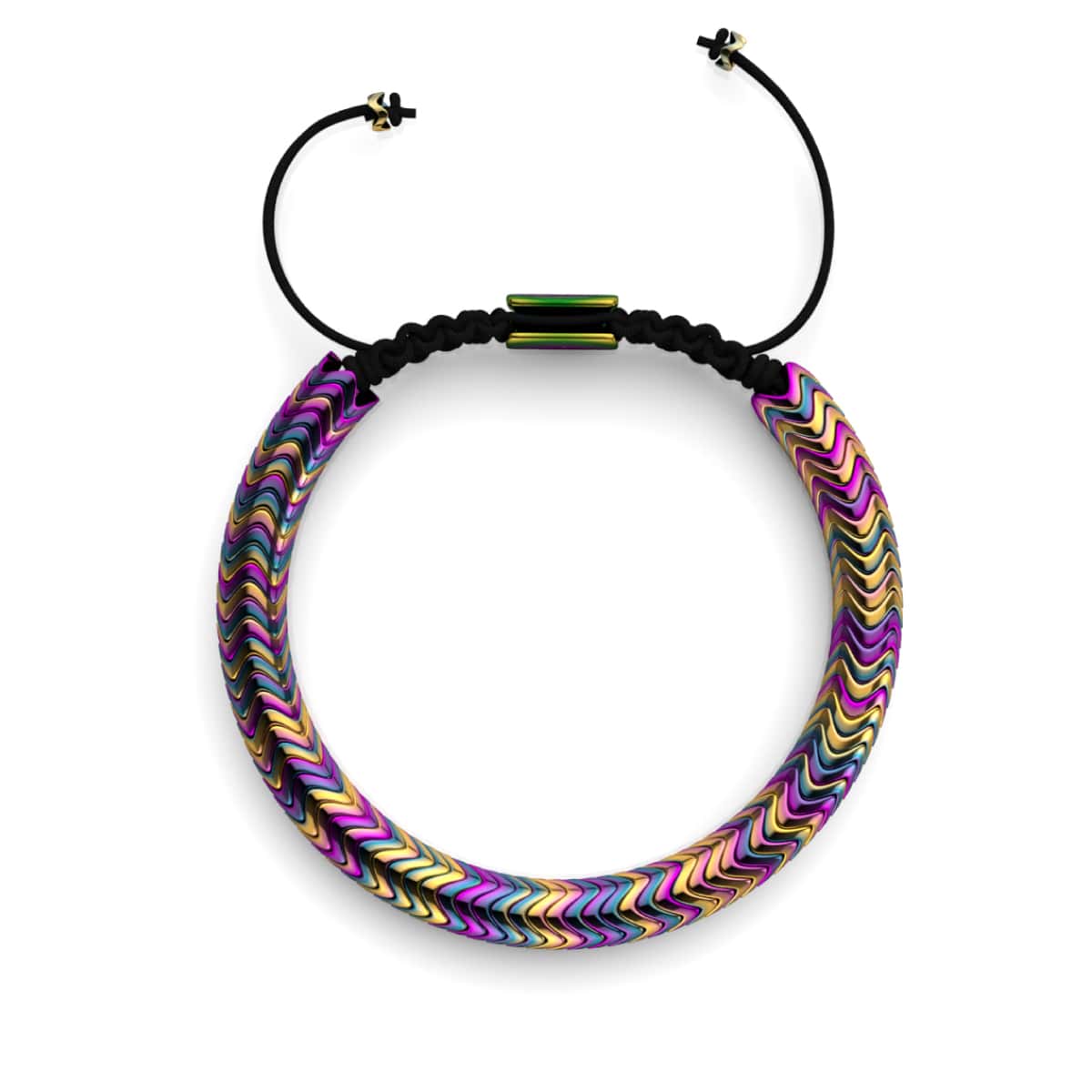 Serpentine | Rainbow Hematite x Unicorn Silver | Double Wave Bracelet - Image 4