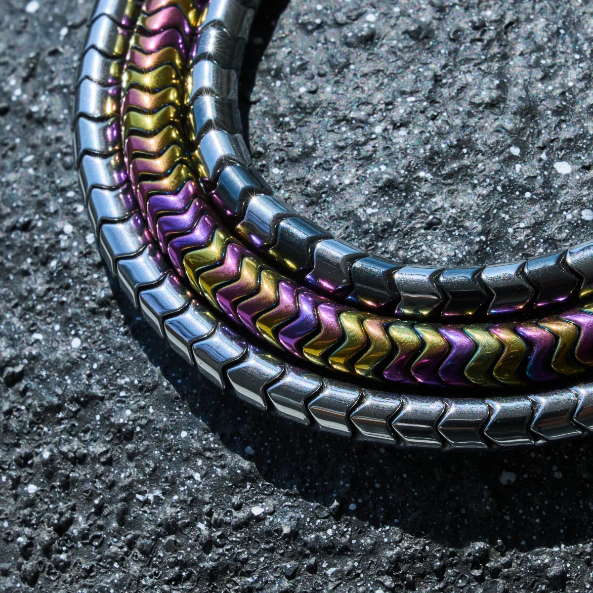 Serpentine | Rainbow Hematite x Unicorn Silver | Double Wave Bracelet - Image 5