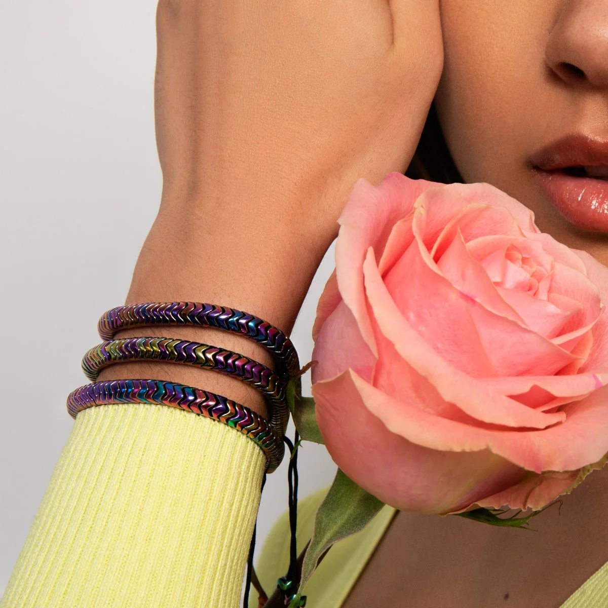 Serpentine | Rainbow Hematite x Unicorn Silver | Double Wave Bracelet - Image 7