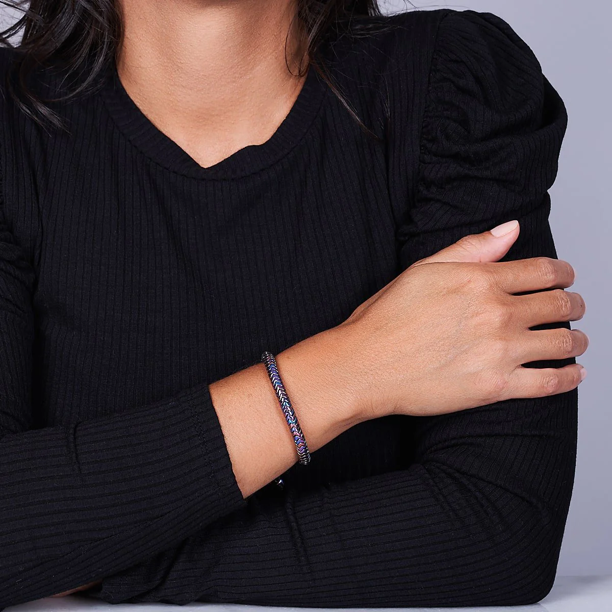 Serpentine | Rainbow Hematite x Unicorn Silver | Double Wave Bracelet - Image 8