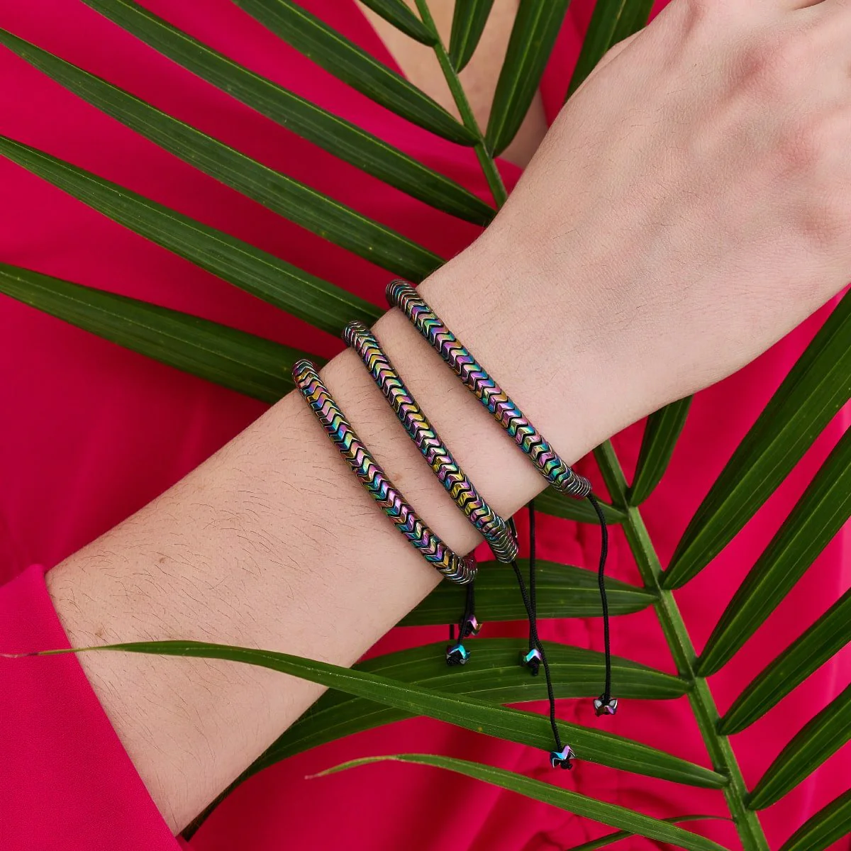 Serpentine | Rainbow Hematite x Unicorn Silver | Double Wave Bracelet - Image 9