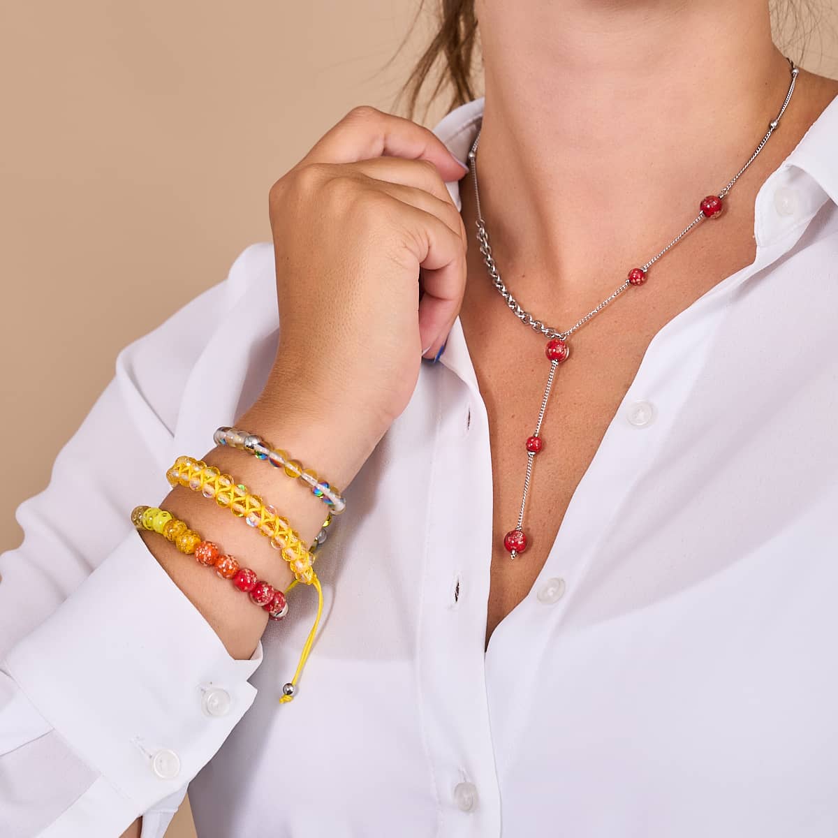 Crimson | Silver | Firefly Glass Cascade Double Pendant - Image 4