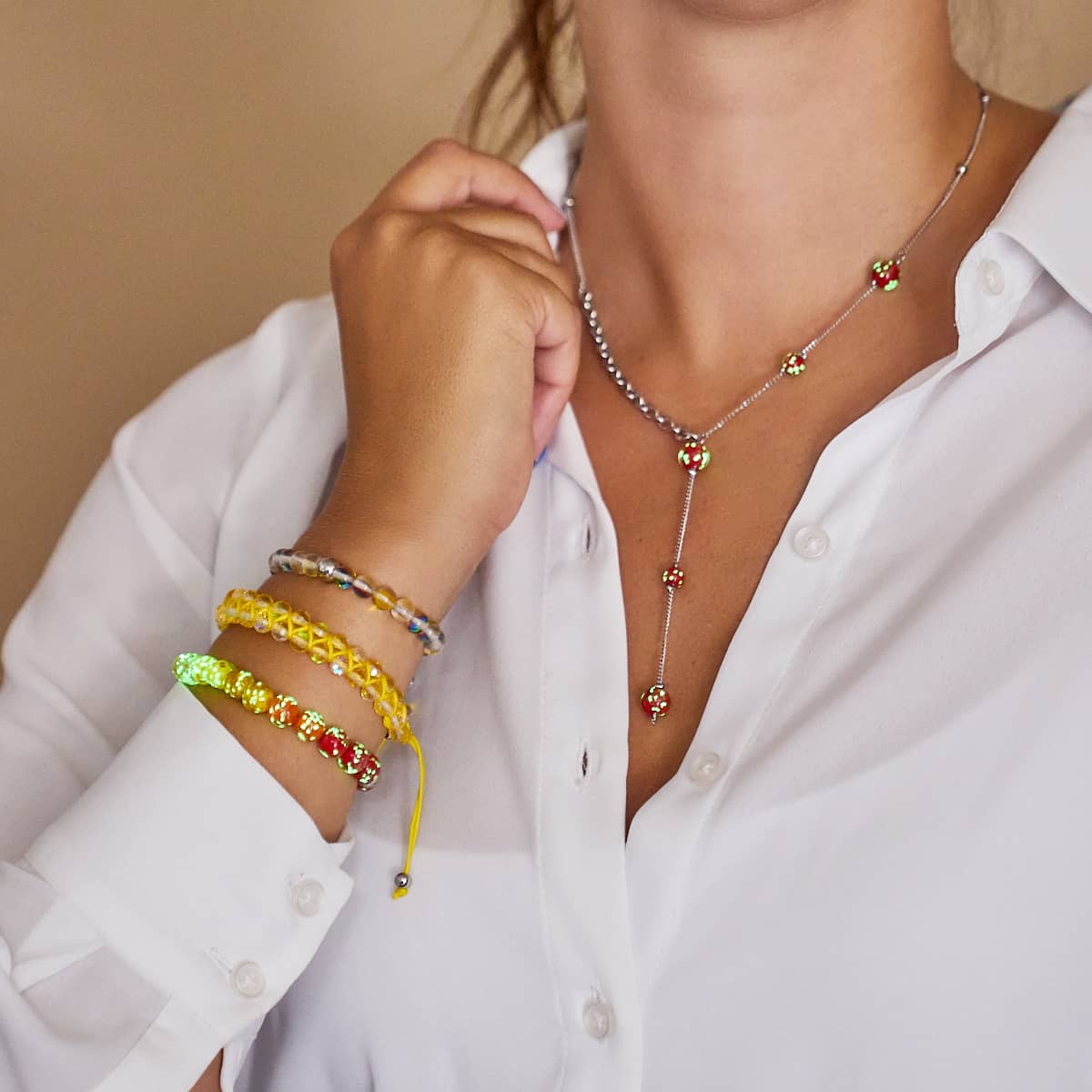 Crimson | Silver | Firefly Glass Cascade Double Pendant - Image 5