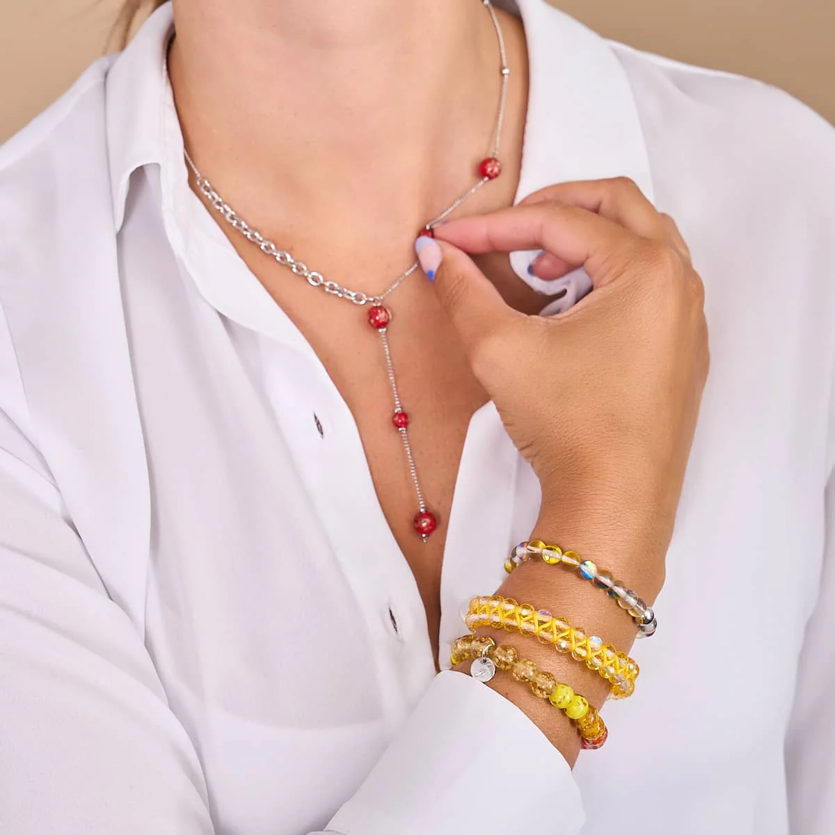 Crimson | Silver | Firefly Glass Cascade Double Pendant - Image 8