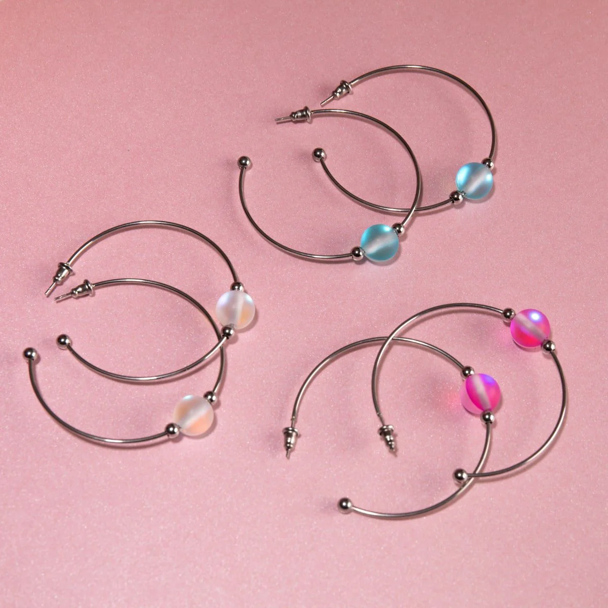 Aquamarine | Silver | Mermaid Glass Hoop Earrings - Image 4