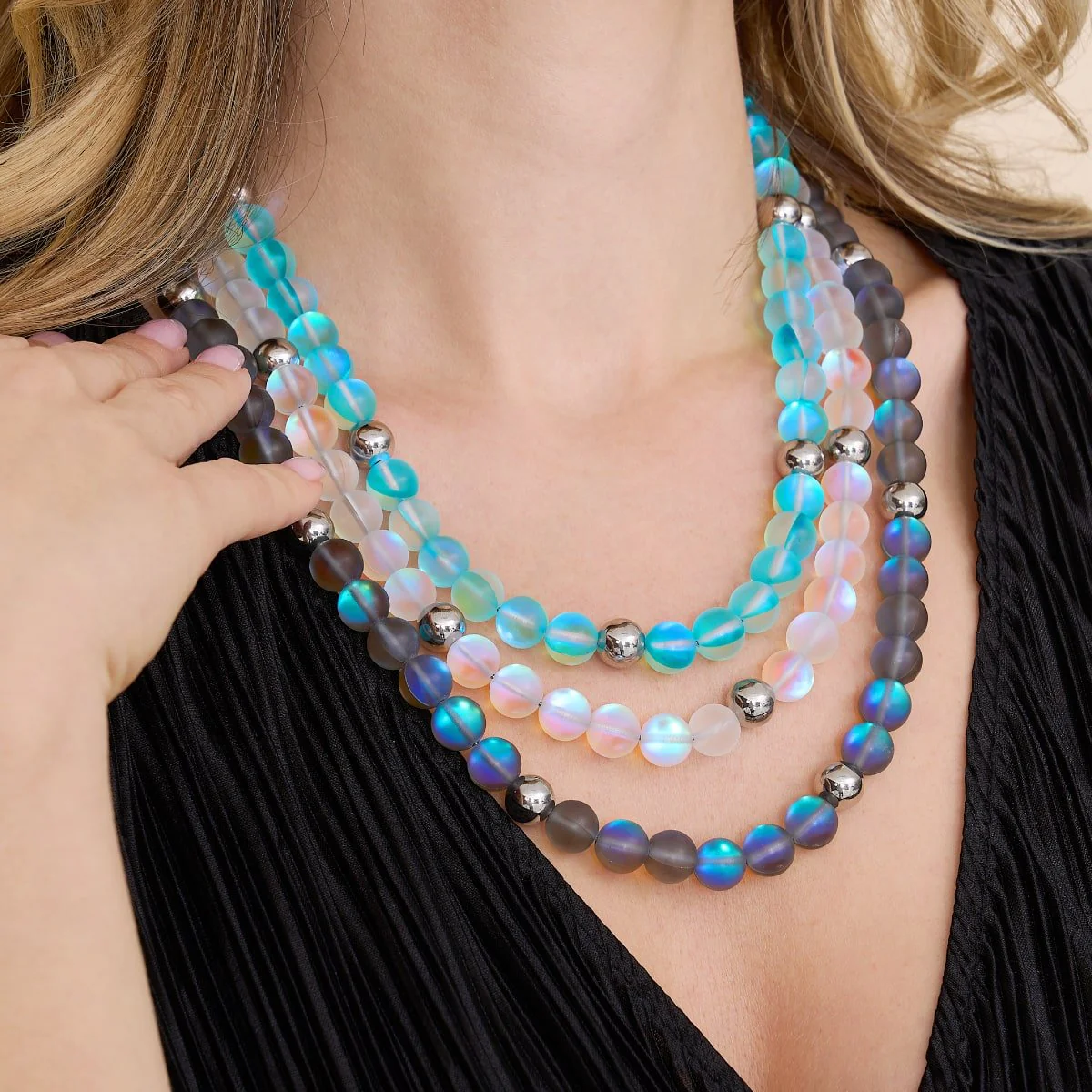 Aquamarine | Silver | Mermaid Glass Statement Necklace - Image 12