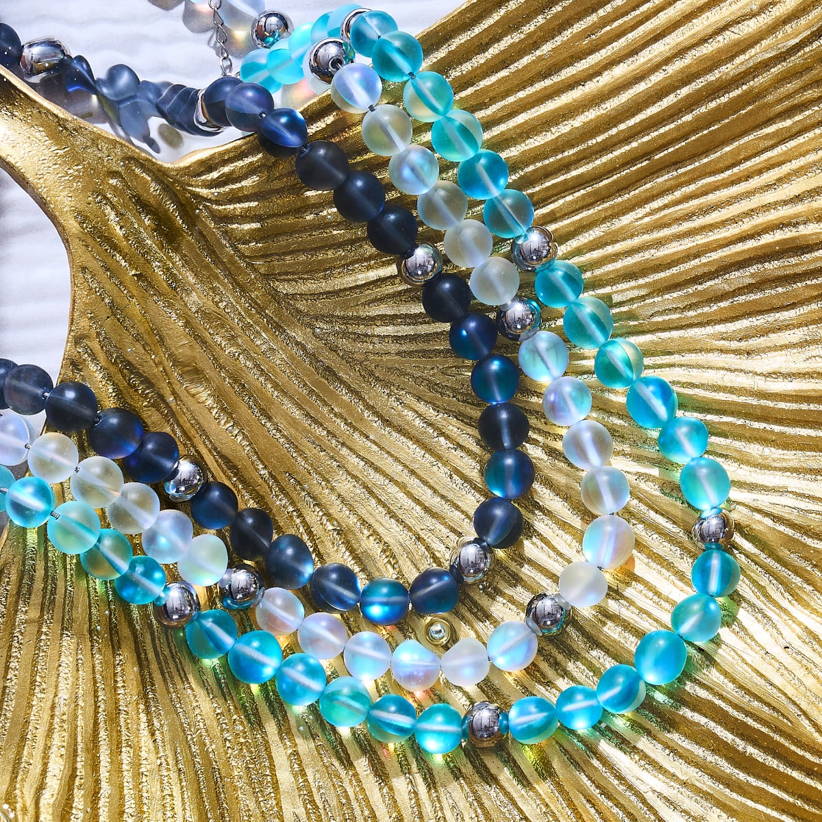 Aquamarine | Silver | Mermaid Glass Statement Necklace - Image 8