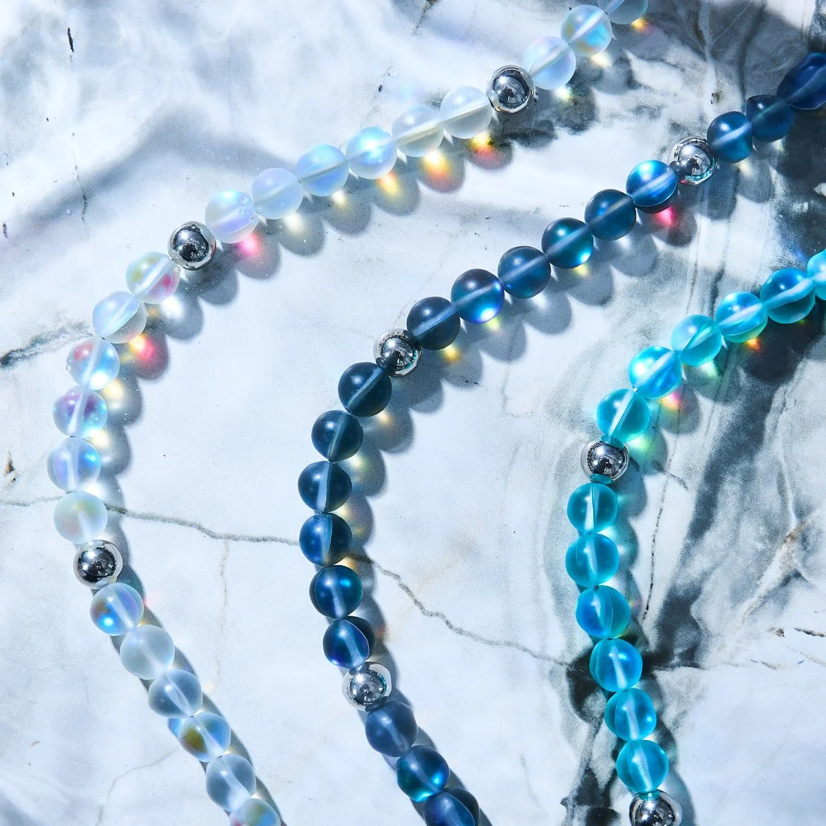 Rainbow White | Silver | Mermaid Glass Statement Necklace - Image 11