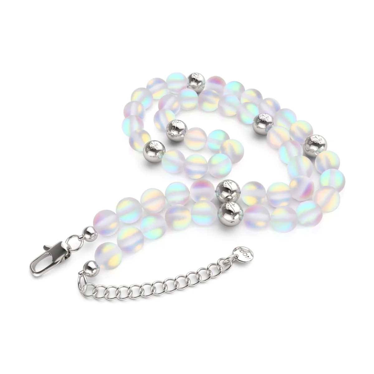 Rainbow White | Silver | Mermaid Glass Statement Necklace - Image 6