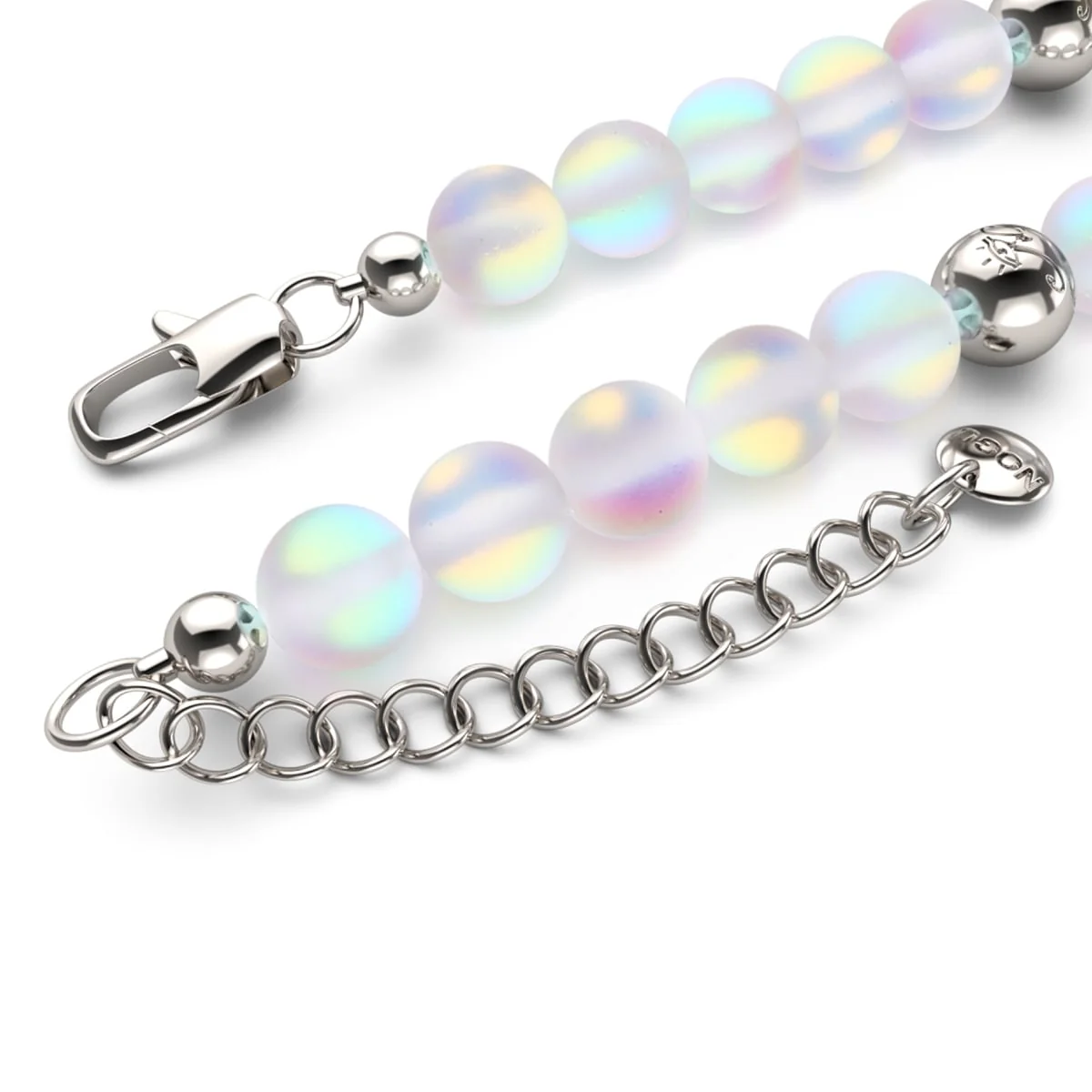 Rainbow White | Silver | Mermaid Glass Statement Necklace - Image 8