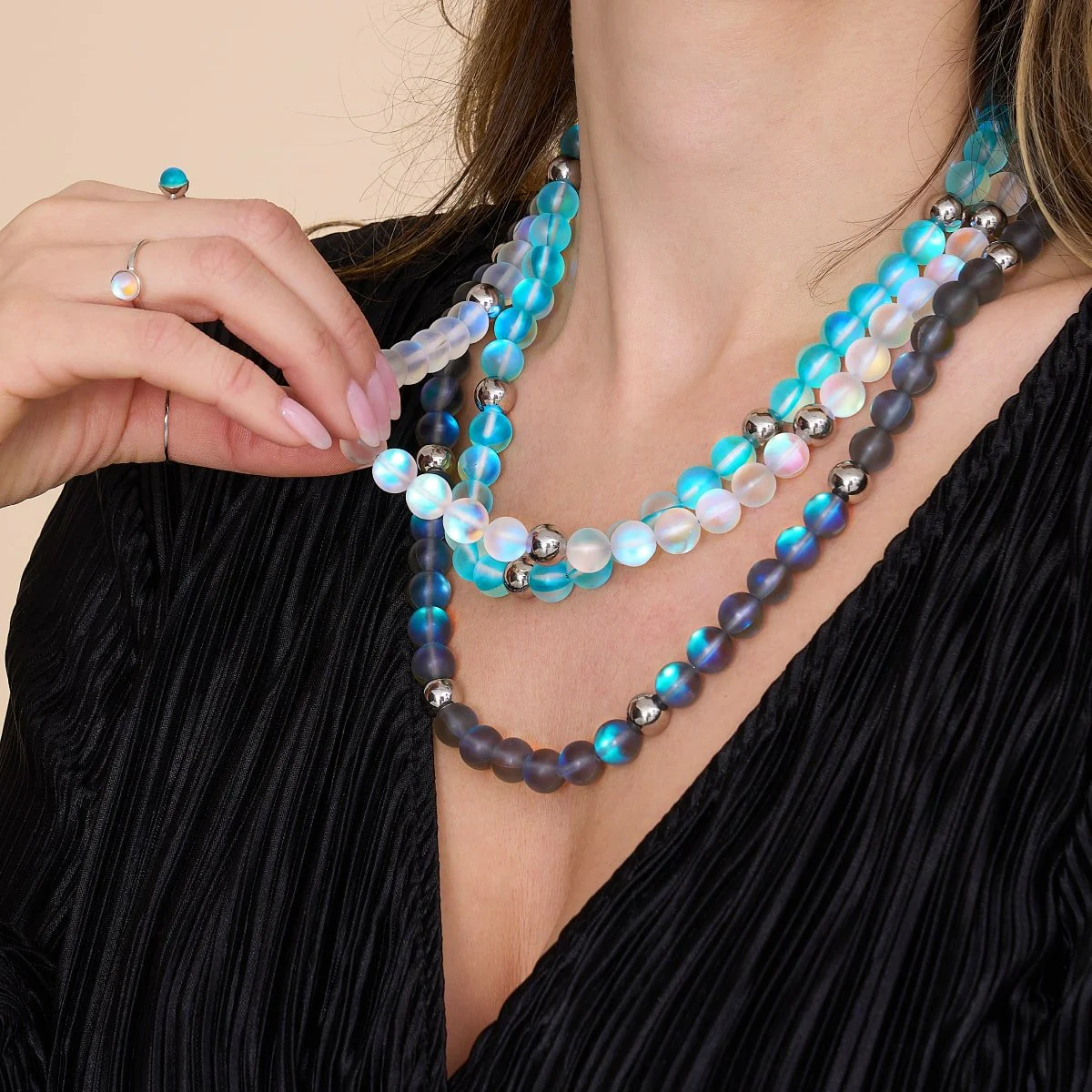 Rainbow White | Silver | Mermaid Glass Statement Necklace - Image 9