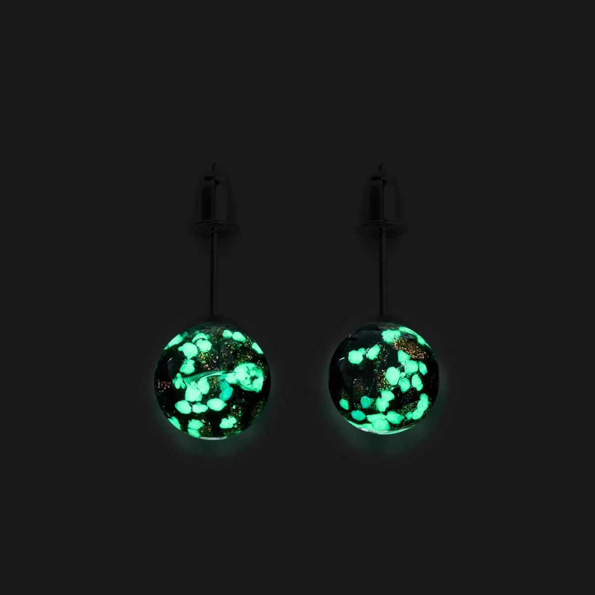 Obsidian | .925 Sterling Silver | Firefly Glass Stud Earrings - Image 10