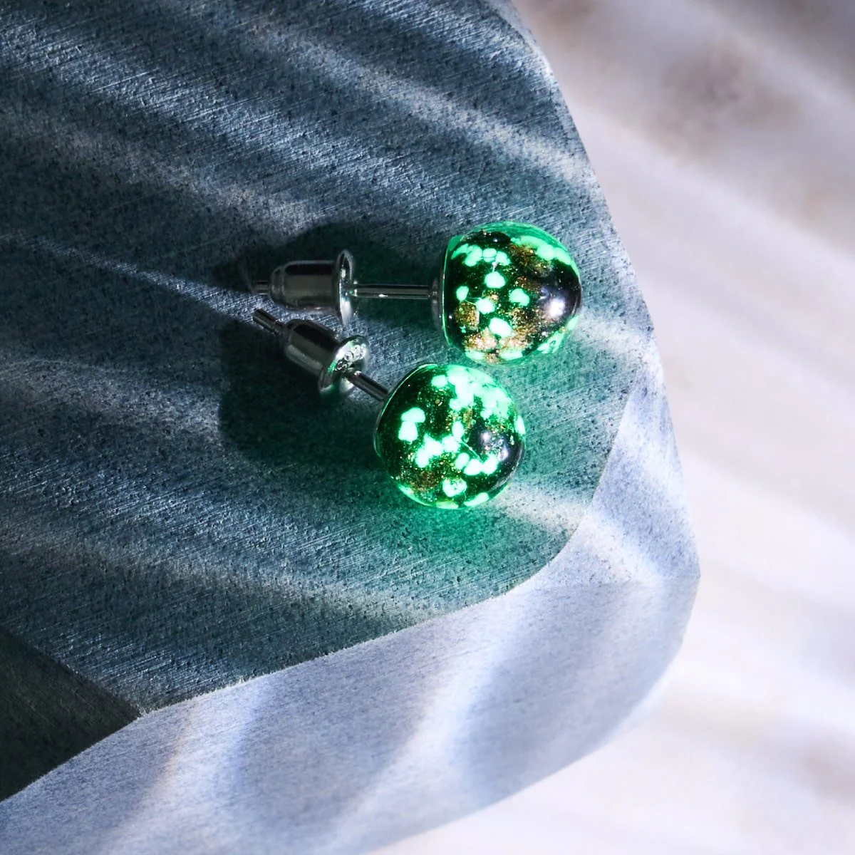 Obsidian | .925 Sterling Silver | Firefly Glass Stud Earrings - Image 11