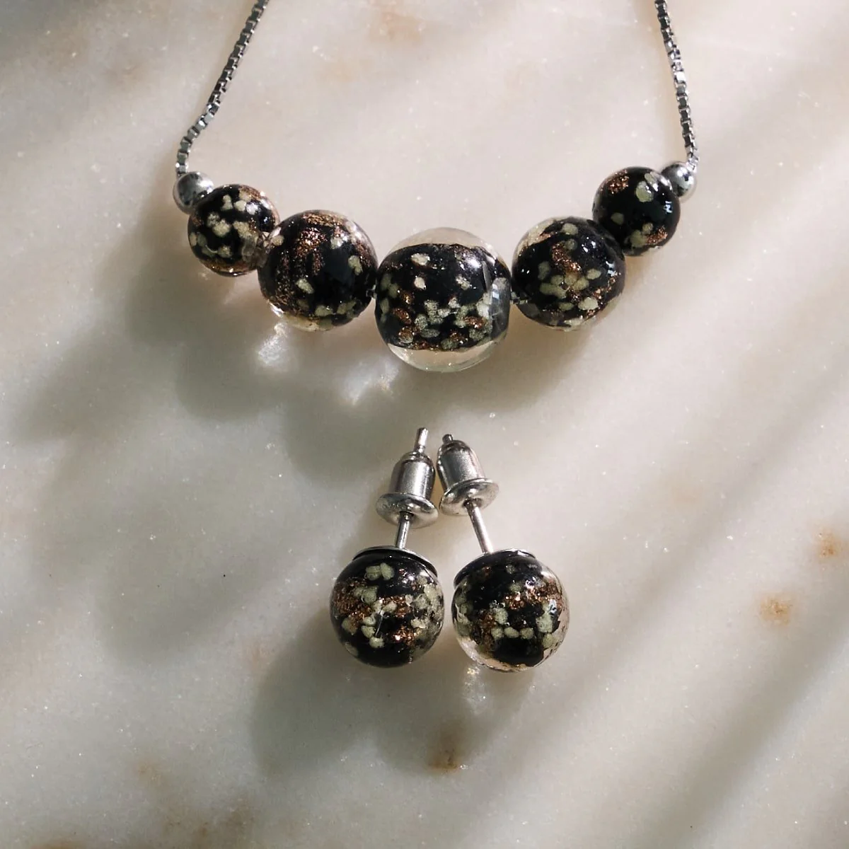 Obsidian | .925 Sterling Silver | Firefly Glass Stud Earrings - Image 12