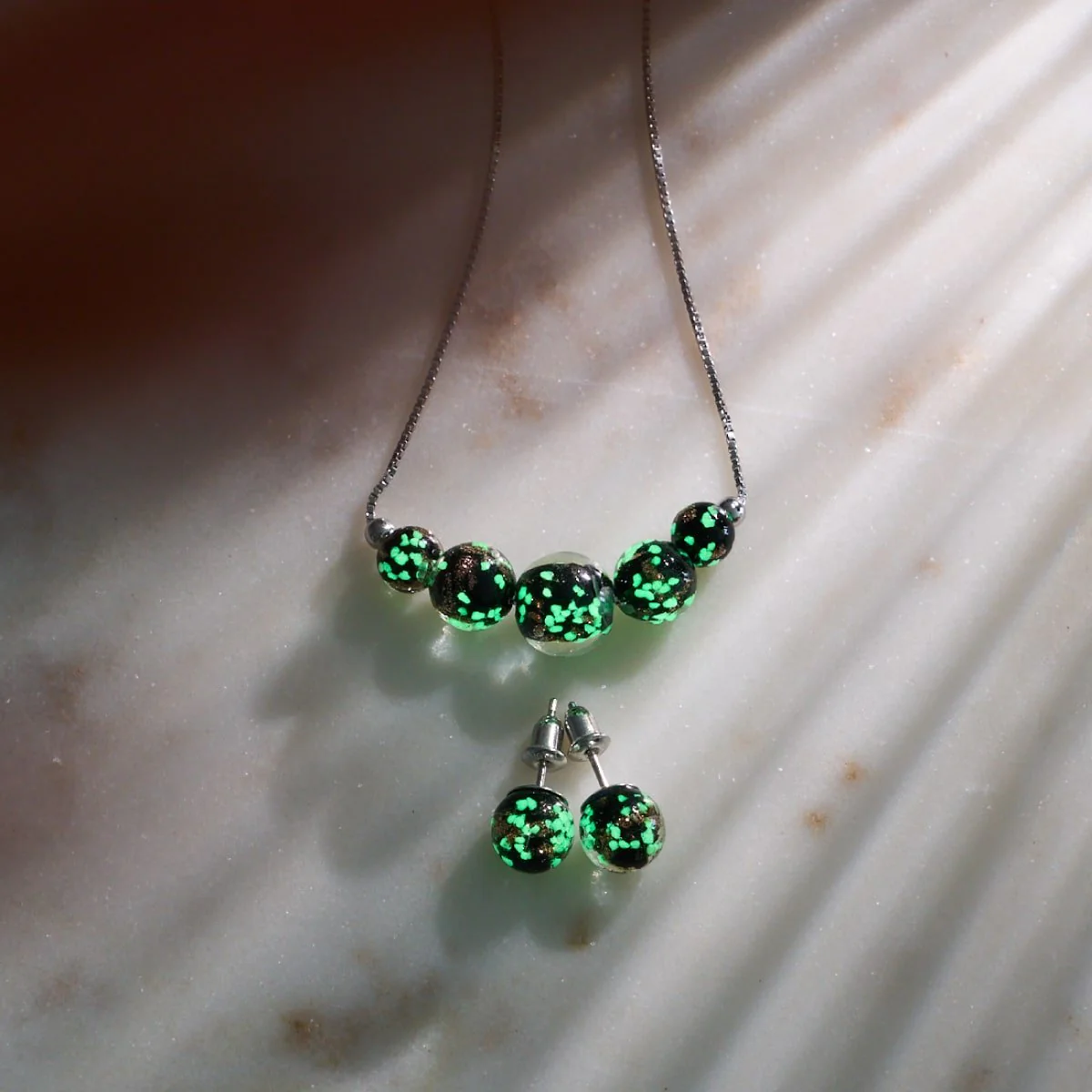 Obsidian | .925 Sterling Silver | Firefly Glass Stud Earrings - Image 13