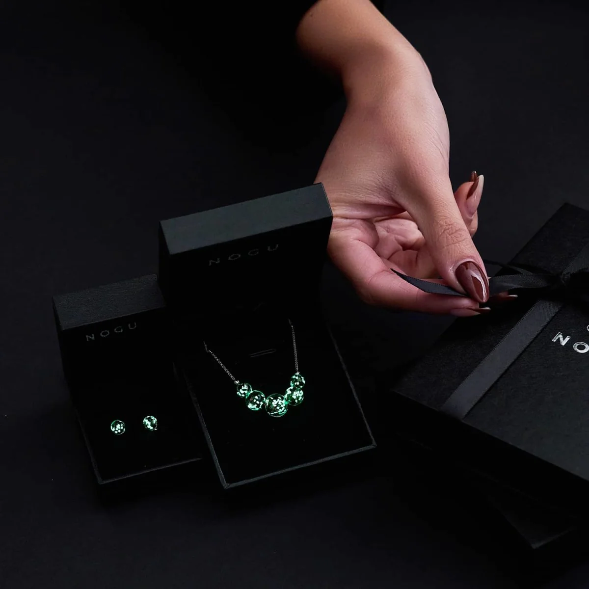 Obsidian | .925 Sterling Silver | Firefly Glass Stud Earrings - Image 6