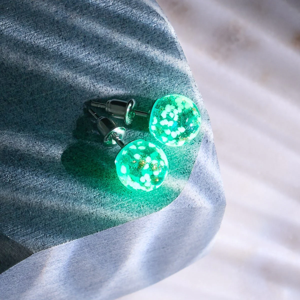 Teal | .925 Sterling Silver | Firefly Glass Stud Earrings - Image 14