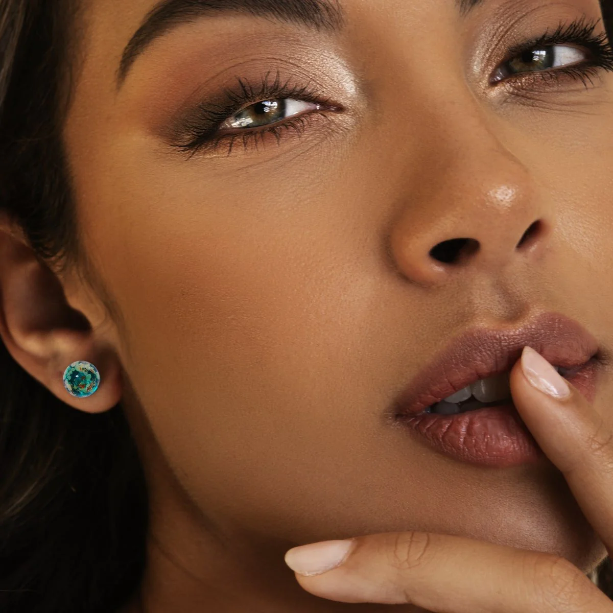 Teal | .925 Sterling Silver | Firefly Glass Stud Earrings - Image 7