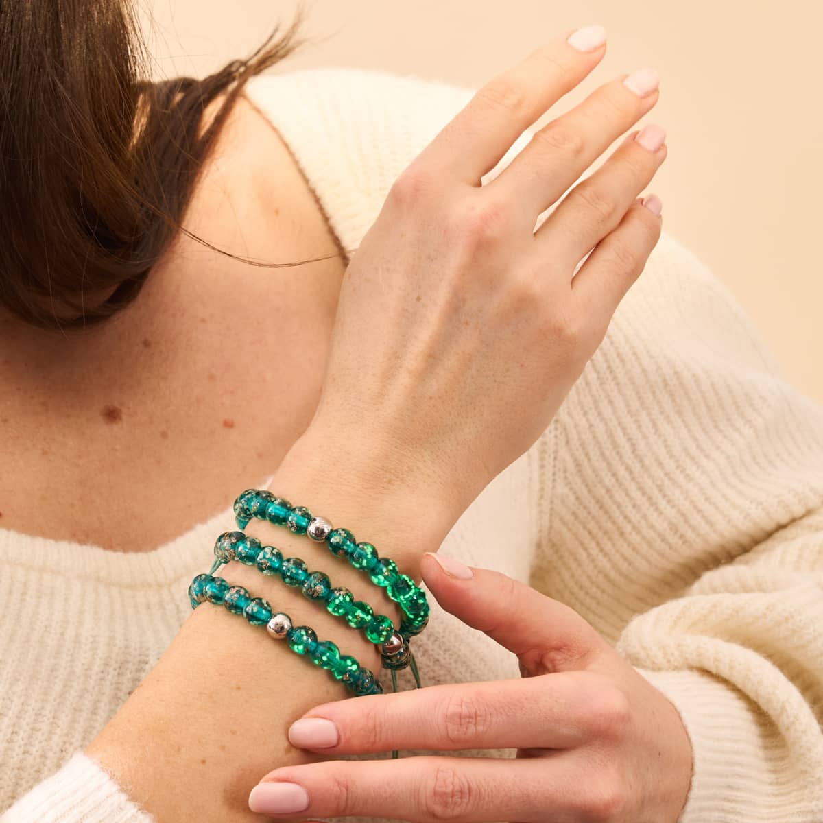 Teal | Silver | Firefly Glass Macrame Bracelet - Image 10
