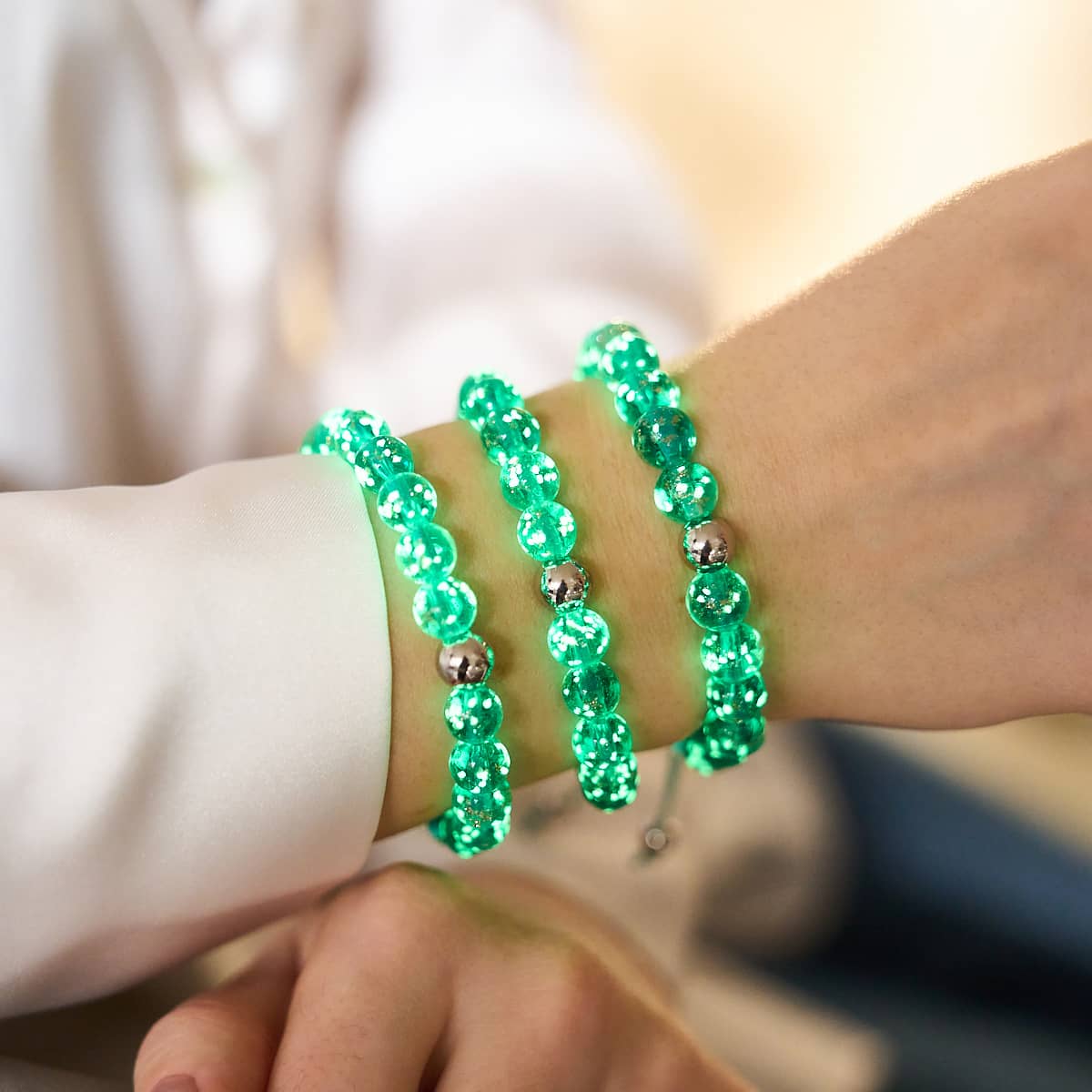 Teal | Silver | Firefly Glass Macrame Bracelet - Image 12