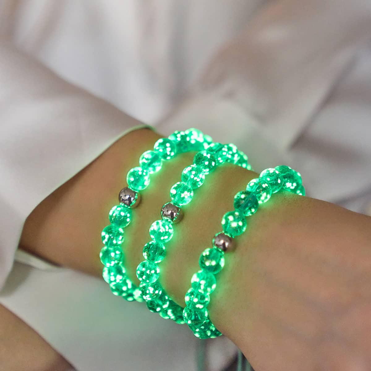 Teal | Silver | Firefly Glass Macrame Bracelet - Image 6