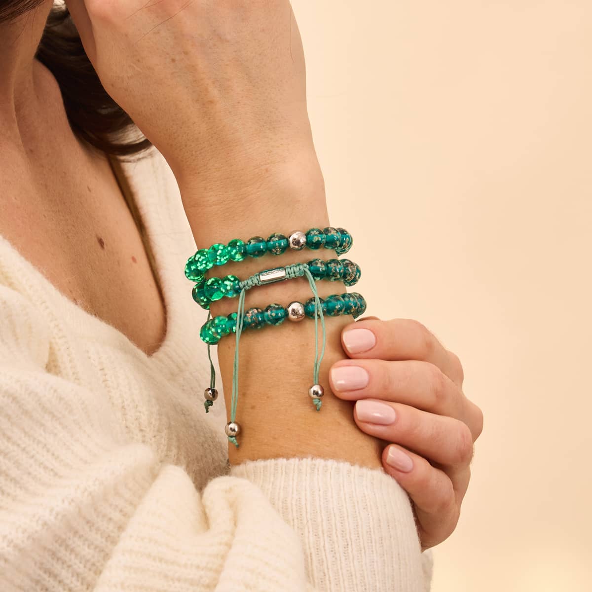 Teal | Silver | Firefly Glass Macrame Bracelet - Image 7