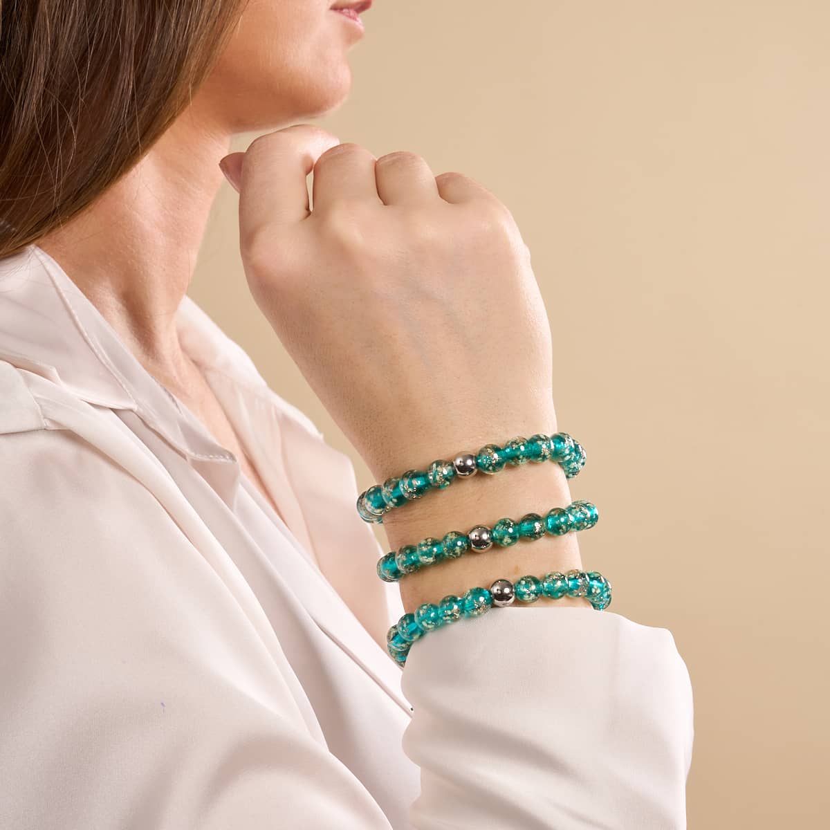 Teal | Silver | Firefly Glass Macrame Bracelet - Image 8