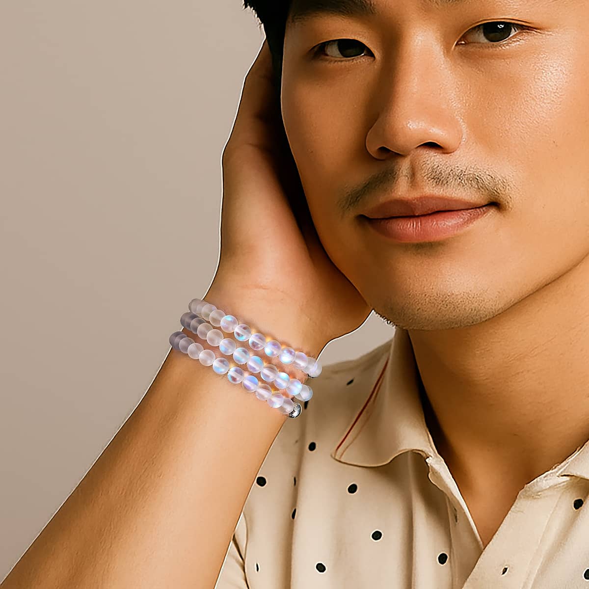 Rainbow White | Silver | Mermaid Glass Bead Bracelet - Image 4