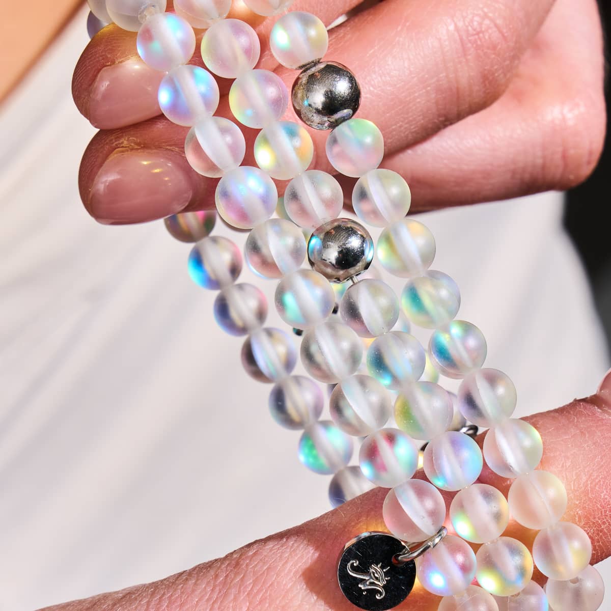 Rainbow White | Silver | Mermaid Glass Bead Bracelet - Image 8