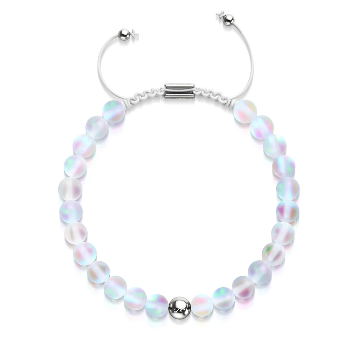 Rainbow White | Silver | Mermaid Glass Macrame Bead Bracelet - Image 3